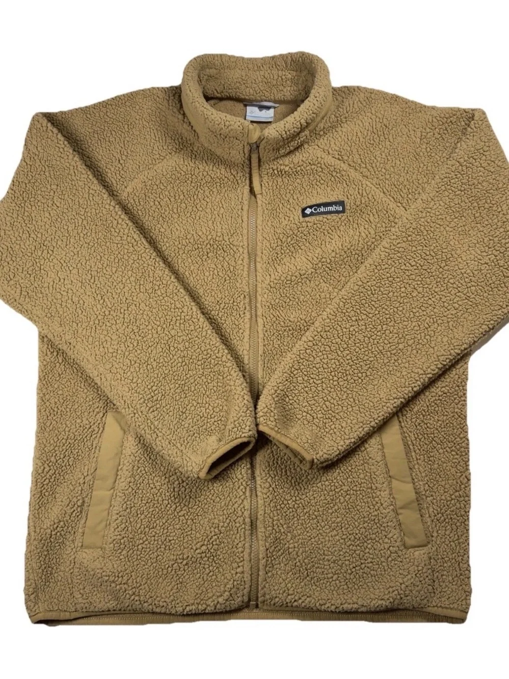 Columbia Sherpa Fleece Jacket Mens Large Tan Full Zip Rugged Ridge Pile Coat